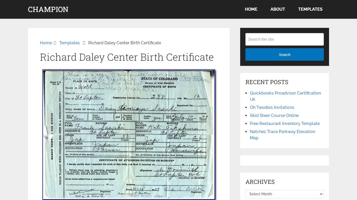 Richard Daley Center Birth Certificate | champion