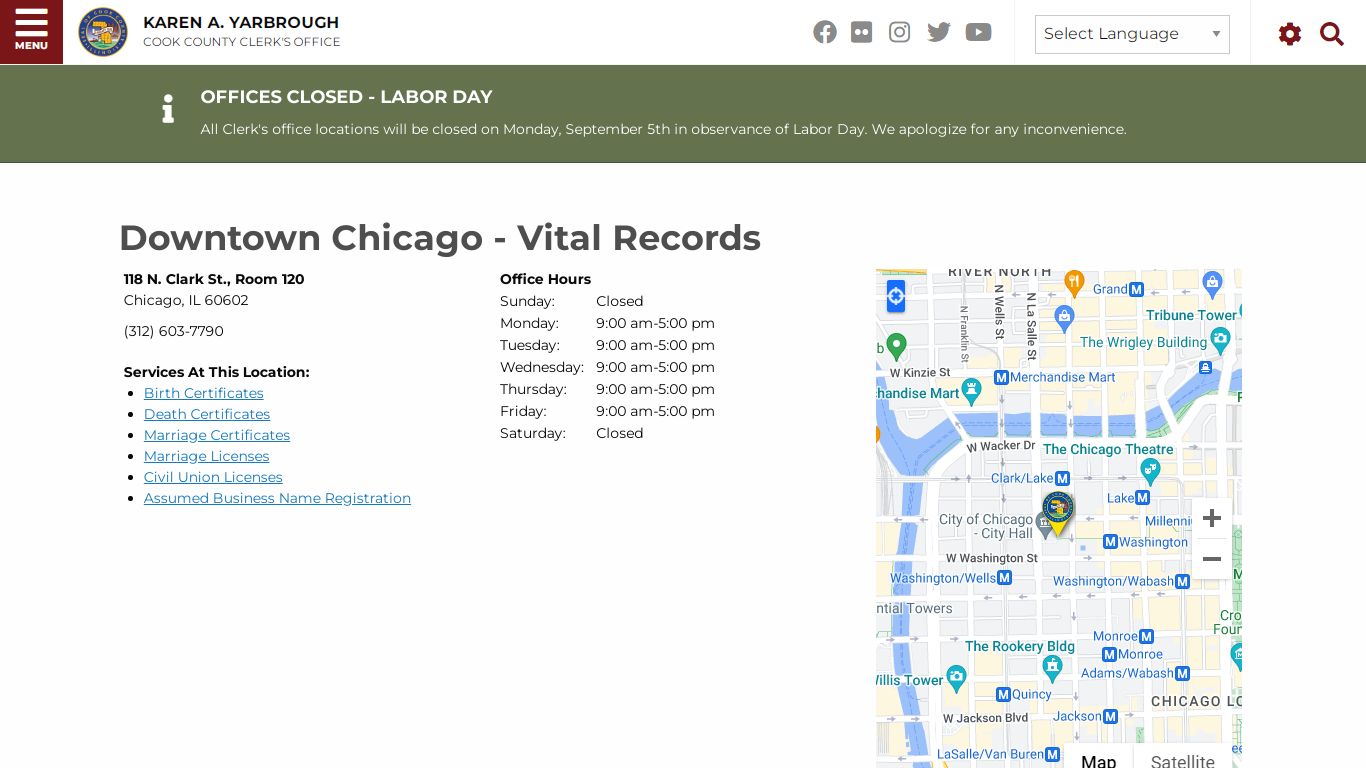 Downtown Chicago - Vital Records | Cook County Clerk